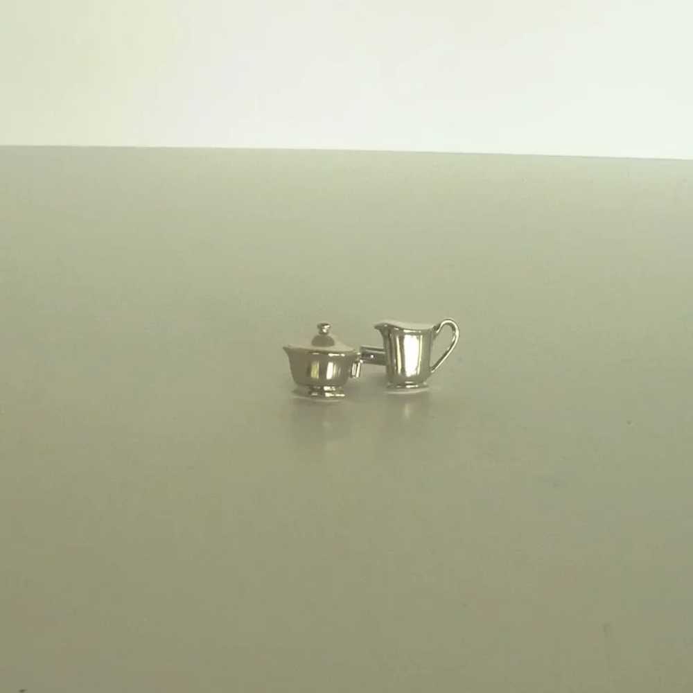 Sugar and Cream Silver Tone Set Cufflinks Cuff Li… - image 2