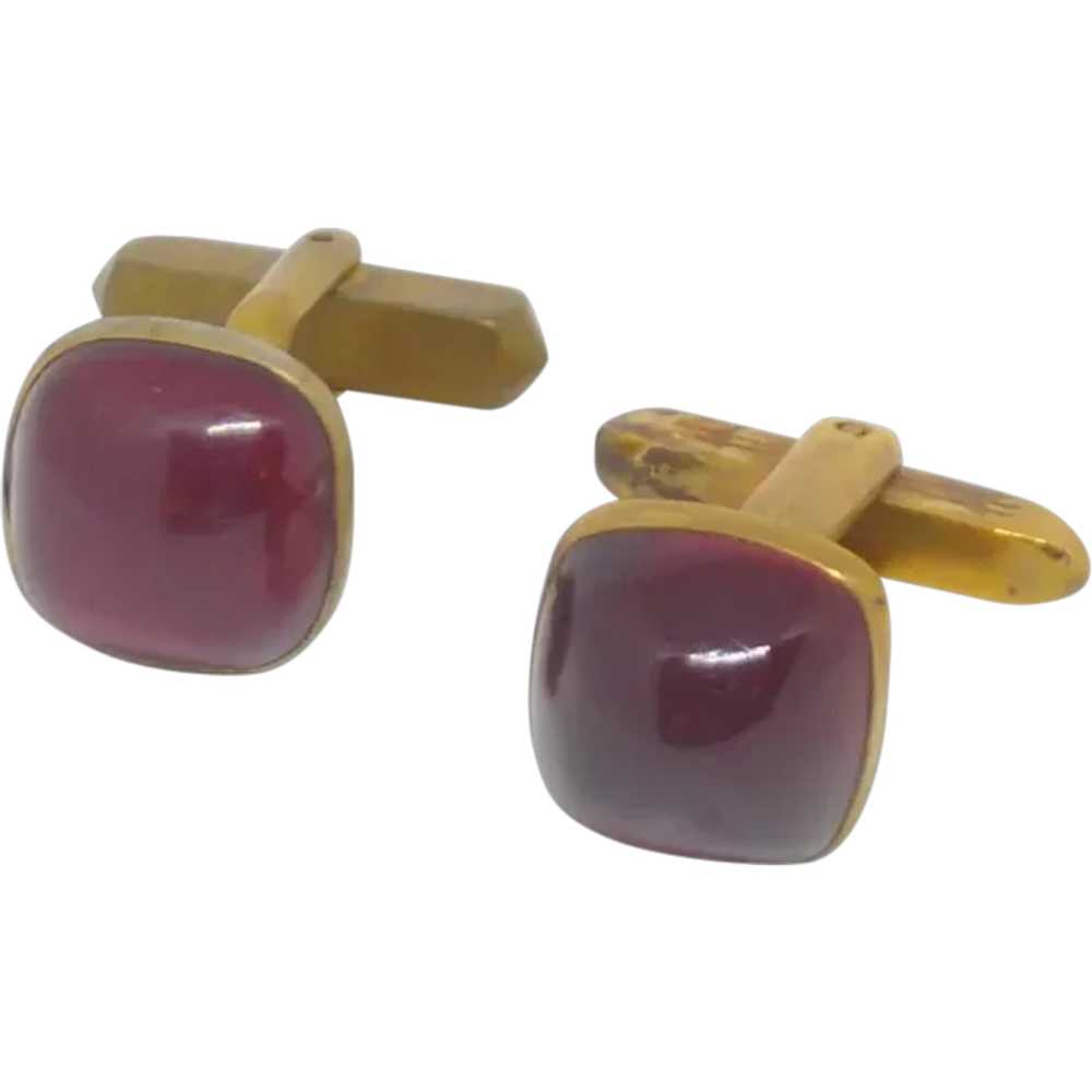 Hickok Red Lucite Gold Tone Cufflinks Cuff Links - image 1