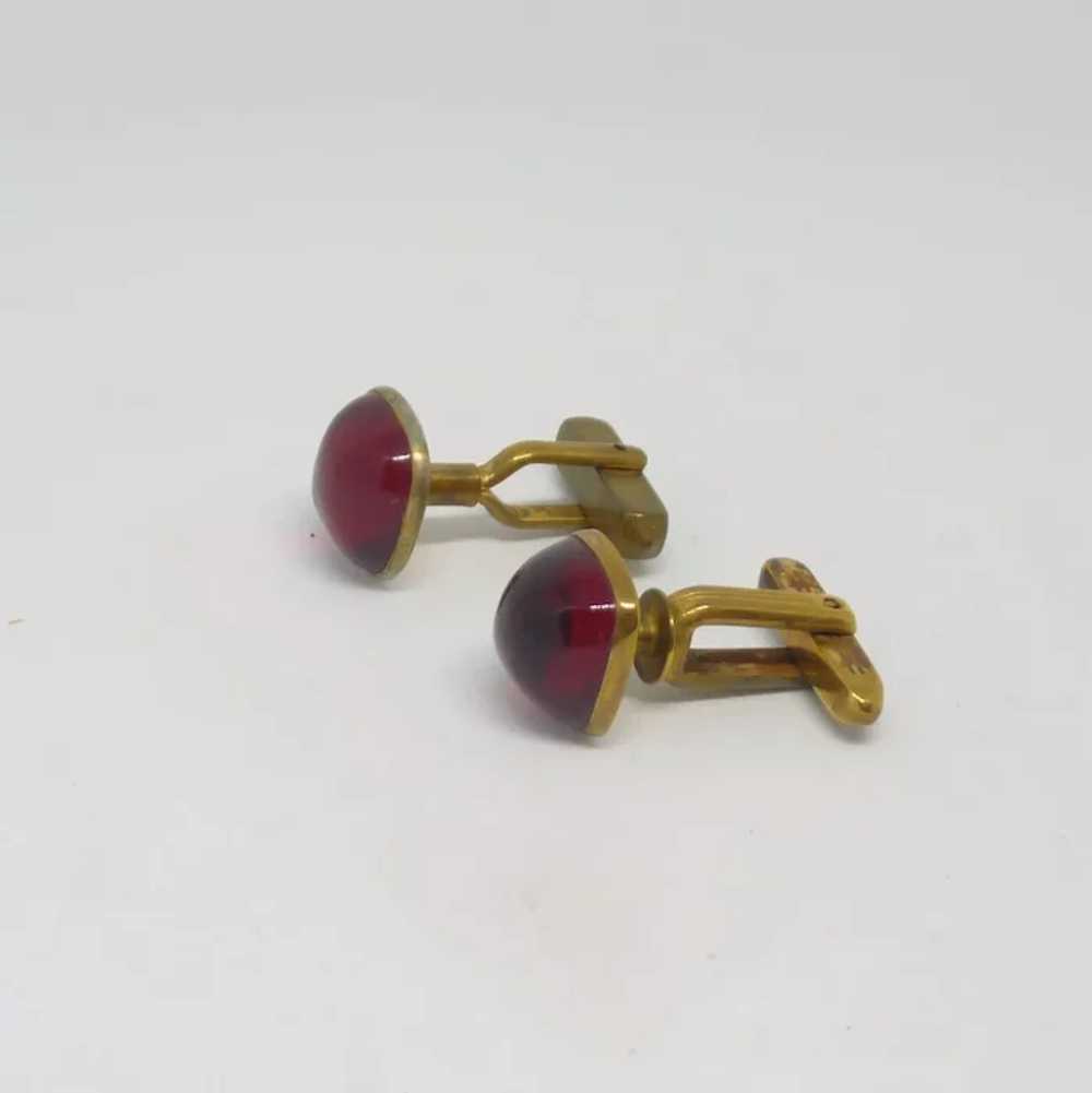 Hickok Red Lucite Gold Tone Cufflinks Cuff Links - image 2