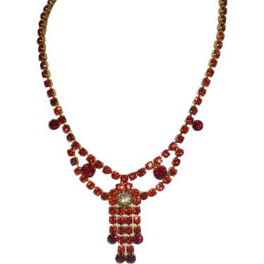 Red Rhinestone Gold Tone Necklace from the 1960’s - image 1