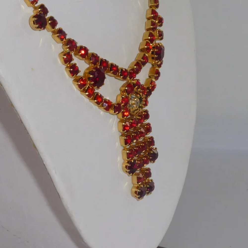 Red Rhinestone Gold Tone Necklace from the 1960’s - image 3