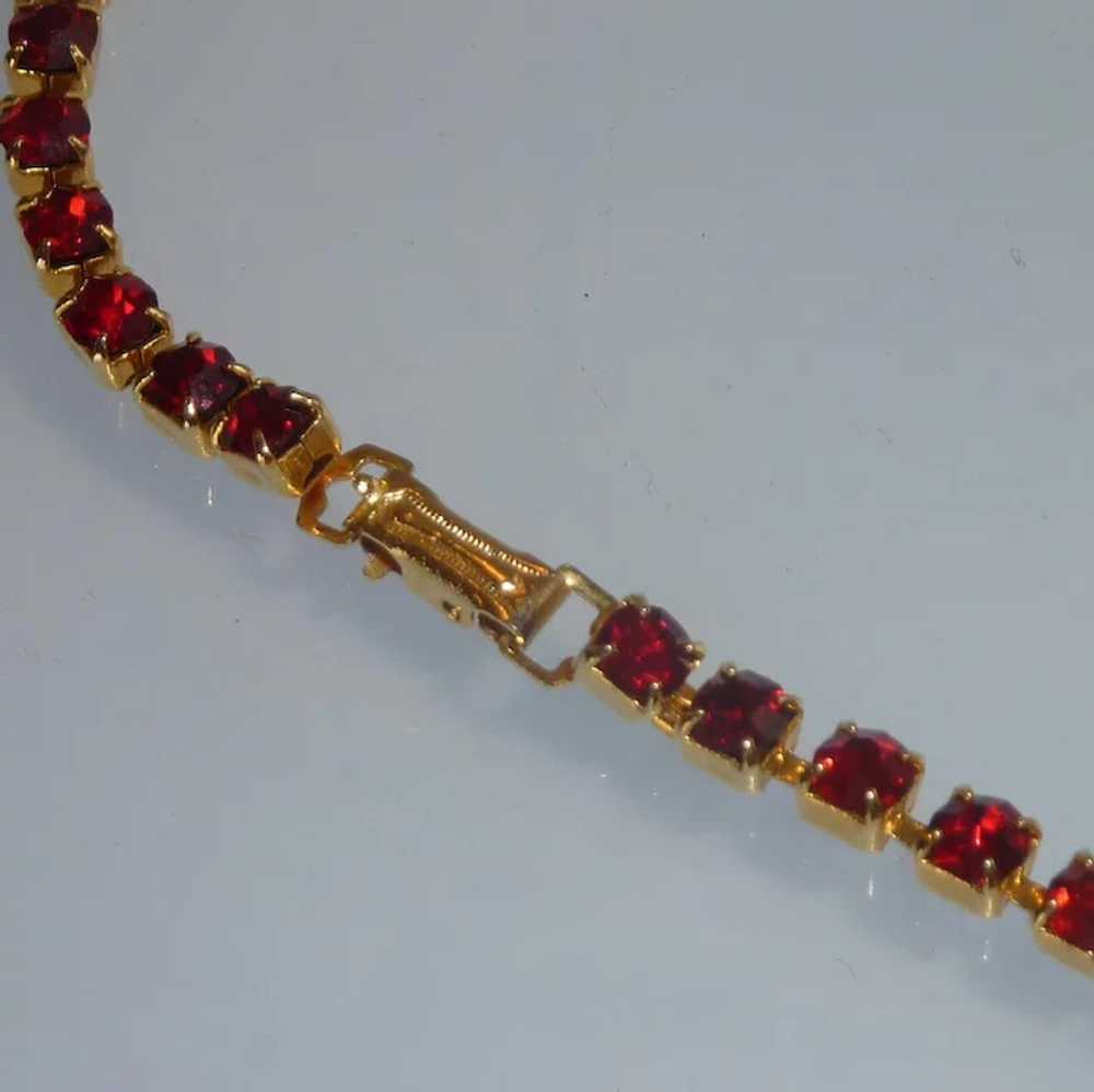 Red Rhinestone Gold Tone Necklace from the 1960’s - image 4