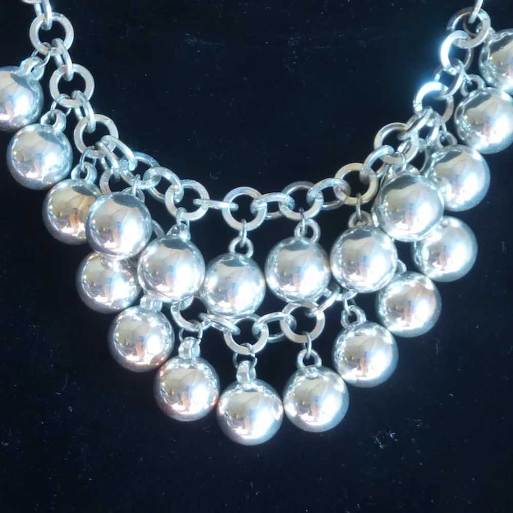 Bib Silver Tone  Bead 2 Strand Necklace - image 2
