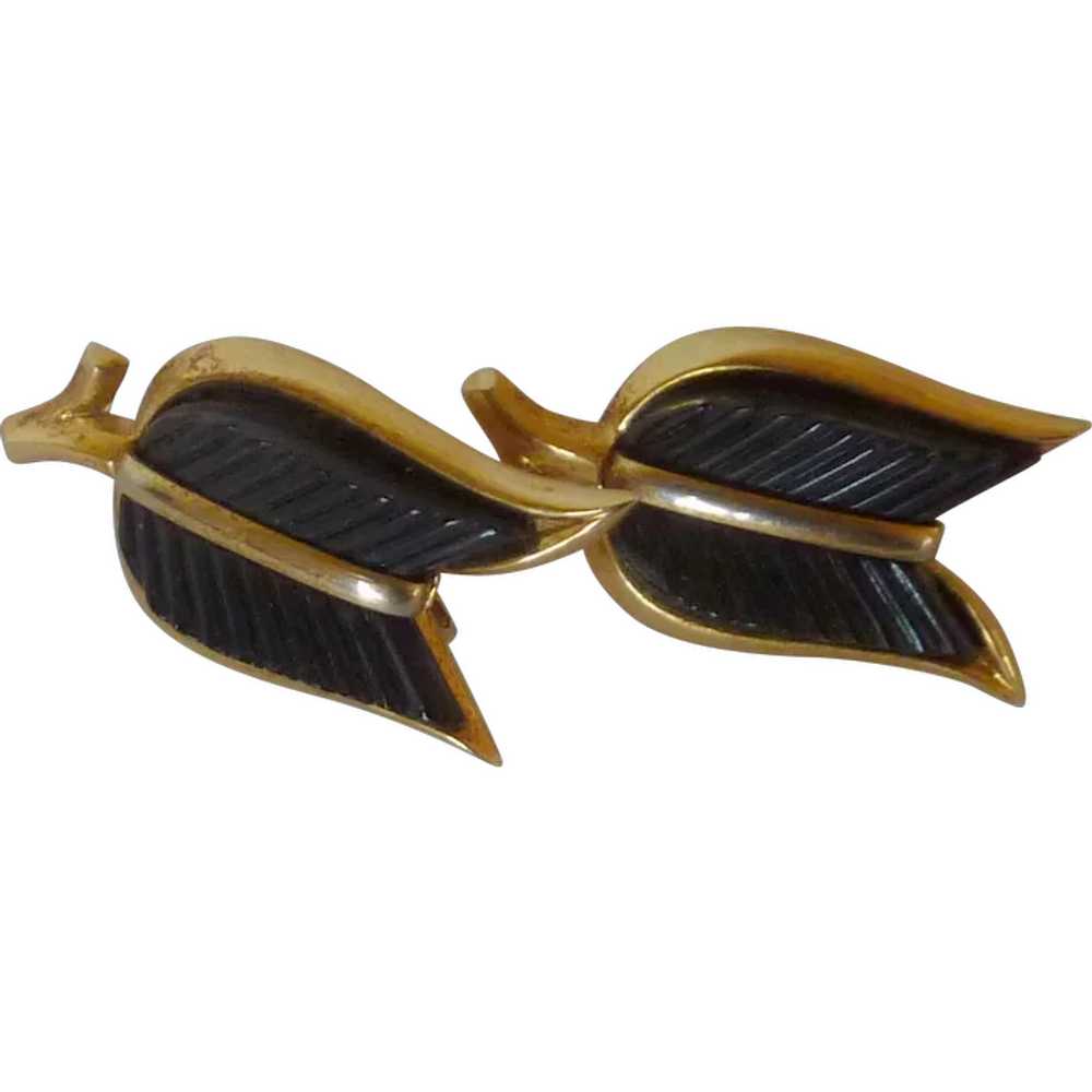 Black Lucite Crown Trifari Signature Clip on Earr… - image 1