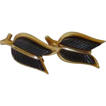 Black Lucite Crown Trifari Signature Clip on Earr… - image 1