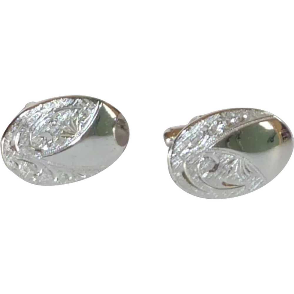 Silver Tone Oval Anson Cuff Links Cufflinks - image 1