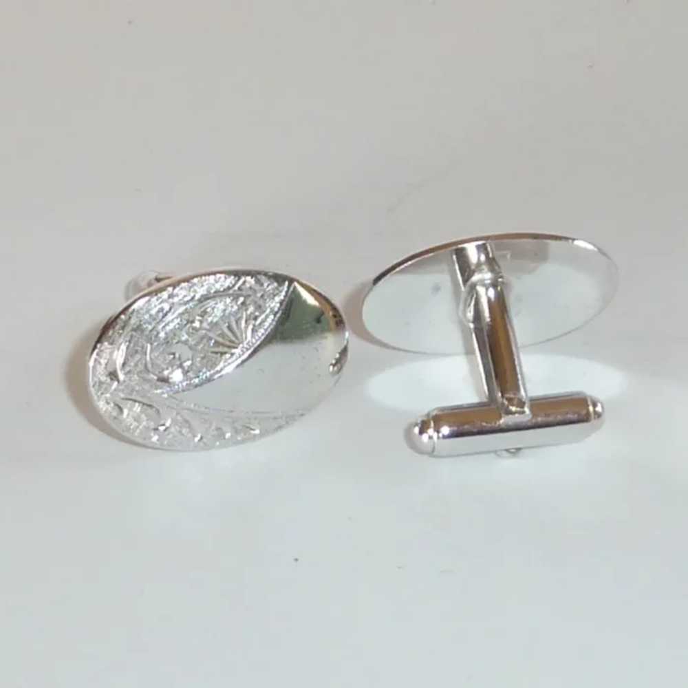 Silver Tone Oval Anson Cuff Links Cufflinks - image 2