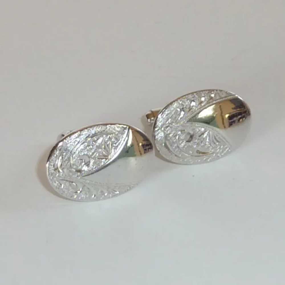 Silver Tone Oval Anson Cuff Links Cufflinks - image 4