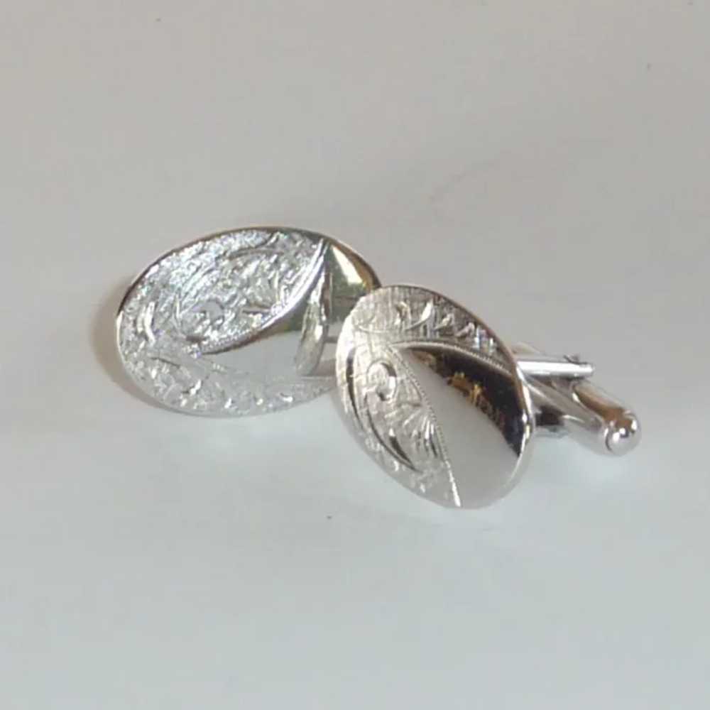 Silver Tone Oval Anson Cuff Links Cufflinks - image 5