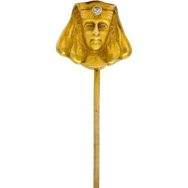 Egyptian Revival Diamond 14 Karat Gold Pharaoh St… - image 1