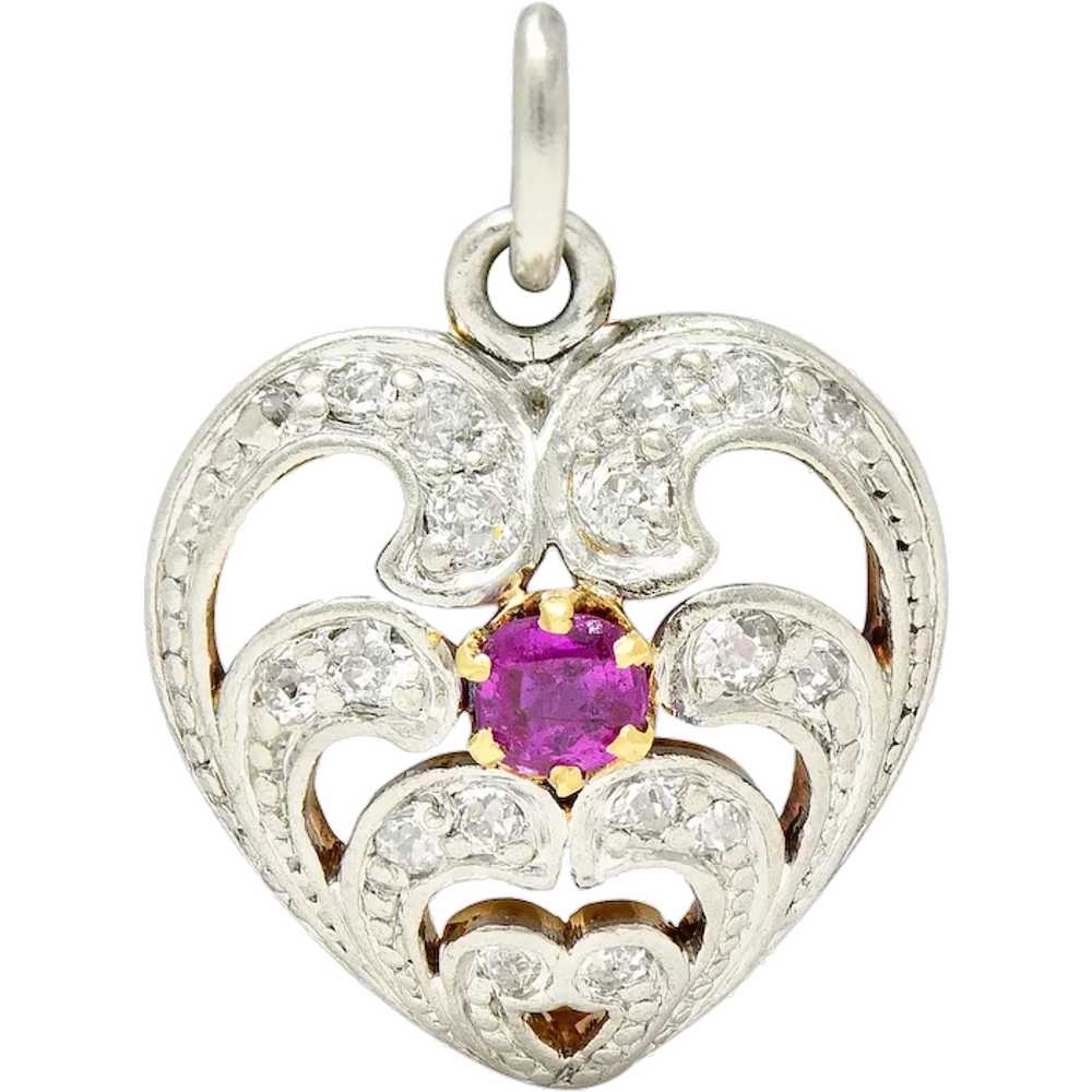 Edwardian Ruby Diamond Platinum-Topped 18 Karat G… - image 1