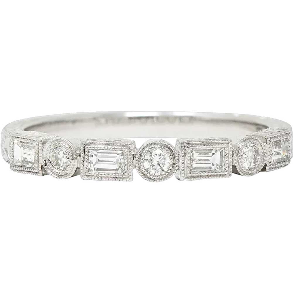 Diamond 14 Karat White Gold Wheat Band Stacking V… - image 1