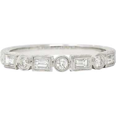 Diamond 14 Karat White Gold Wheat Band Stacking V… - image 1