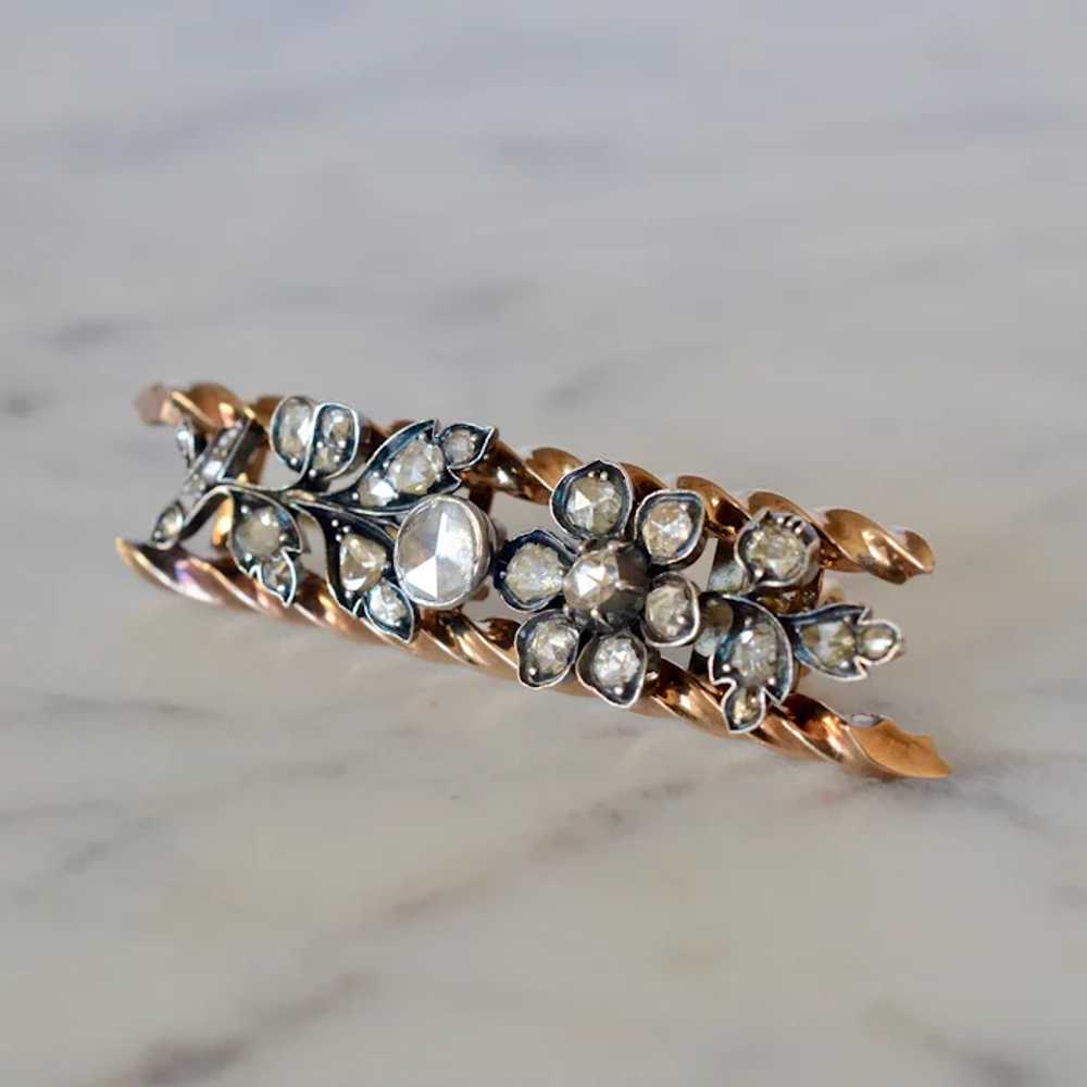 Lovely Victorian 14K Yellow Gold & Silver Rose Cu… - image 2