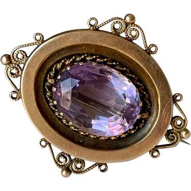 Antique 14K Yellow Gold Amethyst Brooch/Pin - image 1