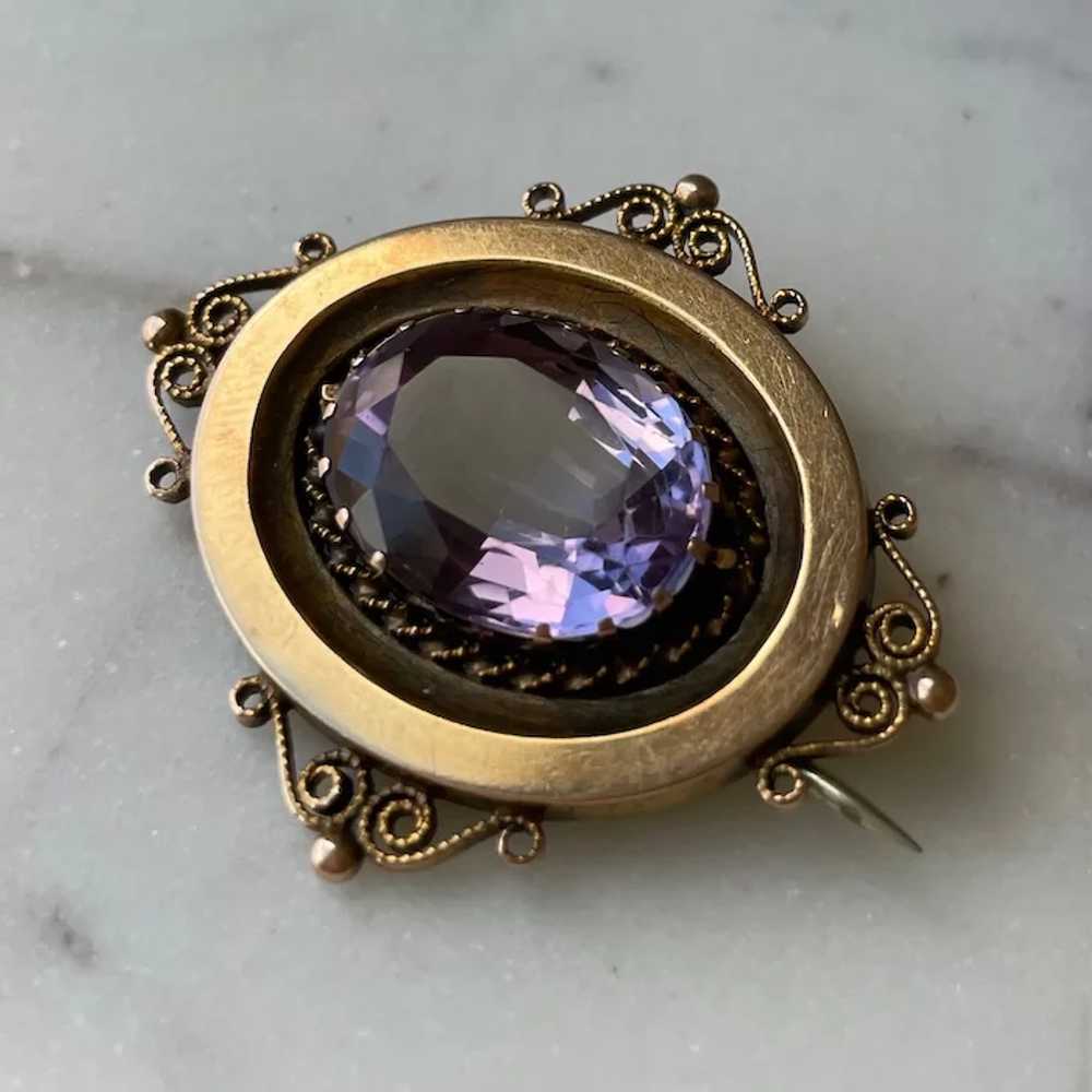 Antique 14K Yellow Gold Amethyst Brooch/Pin - image 2