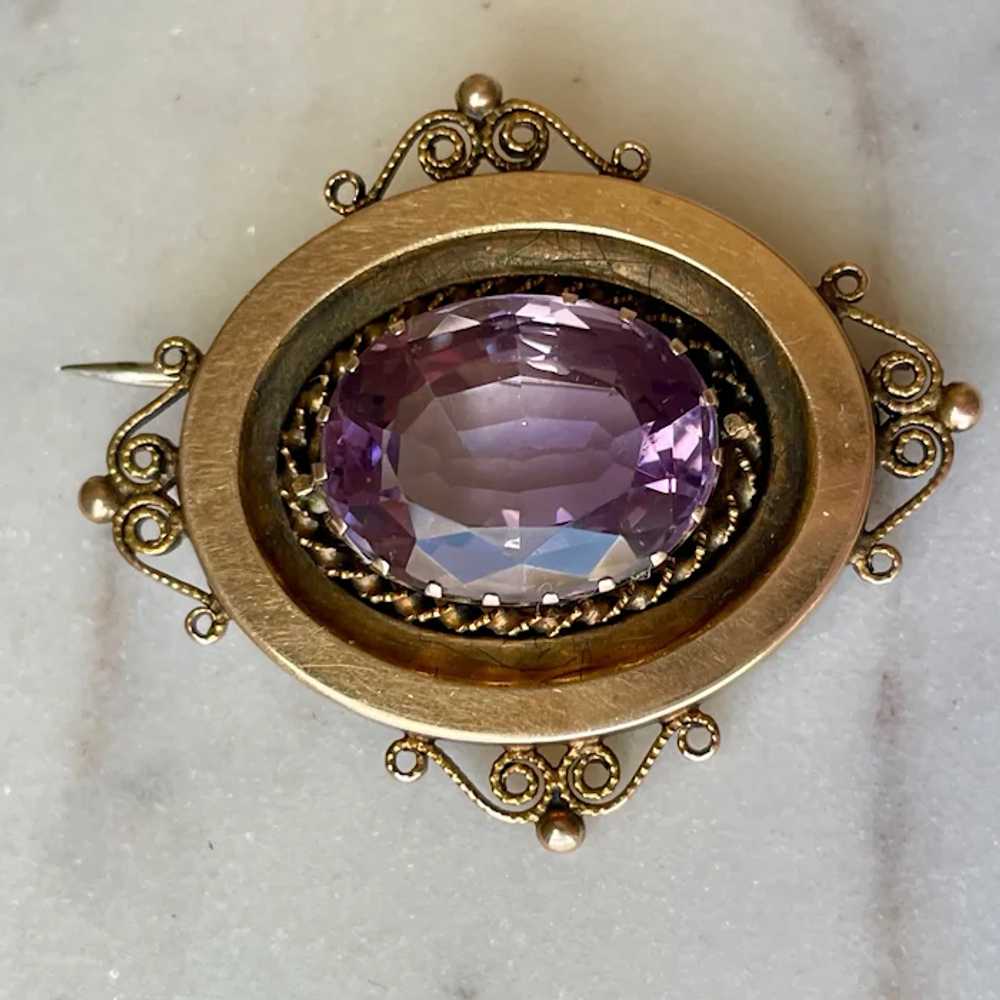 Antique 14K Yellow Gold Amethyst Brooch/Pin - image 3