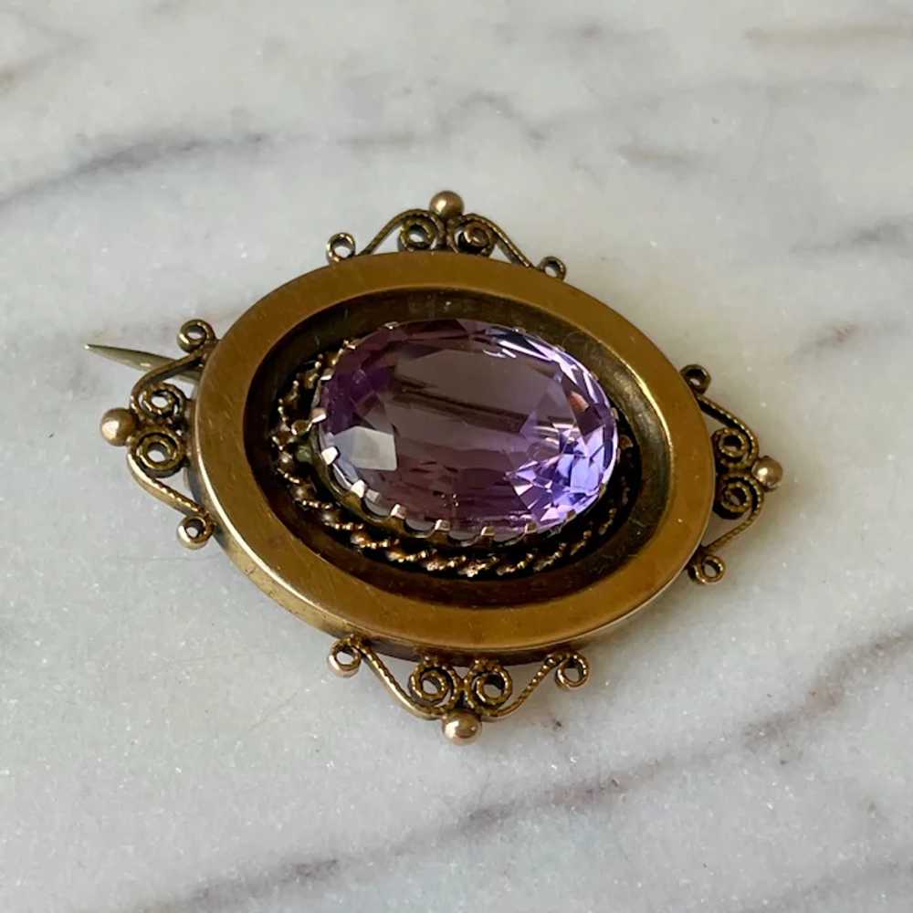 Antique 14K Yellow Gold Amethyst Brooch/Pin - image 6