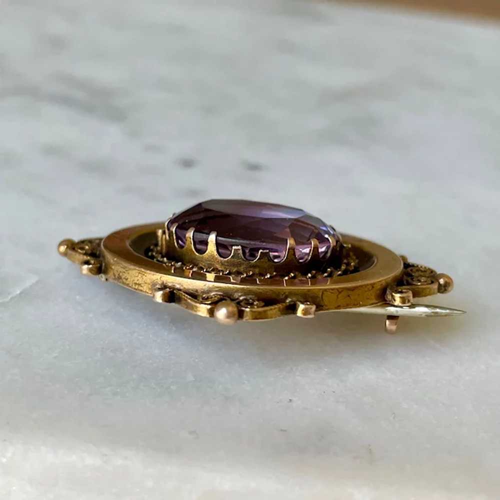 Antique 14K Yellow Gold Amethyst Brooch/Pin - image 7