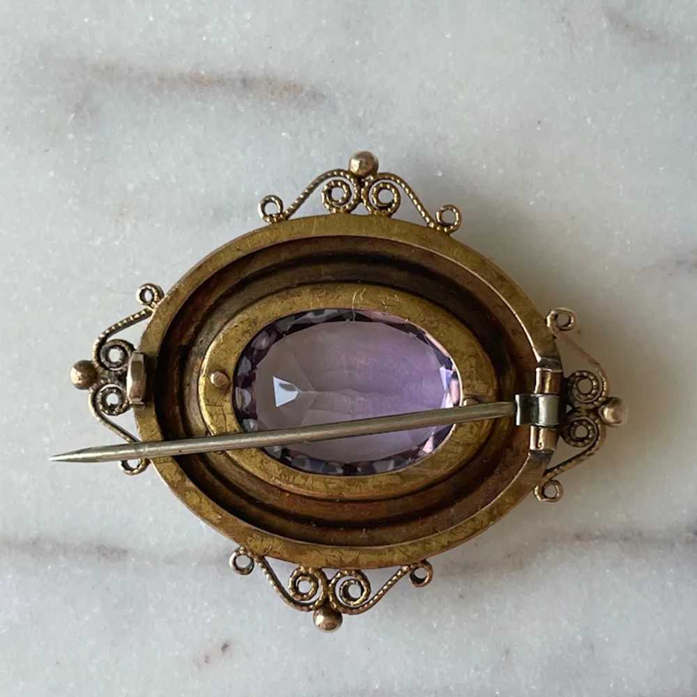Antique 14K Yellow Gold Amethyst Brooch/Pin - image 8