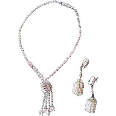 1950s Rhinestone Necklace Earring Set Demi Parure