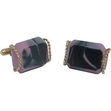 Pink Rhodonite Stone in Gold Tone Cufflinks Cuff … - image 1