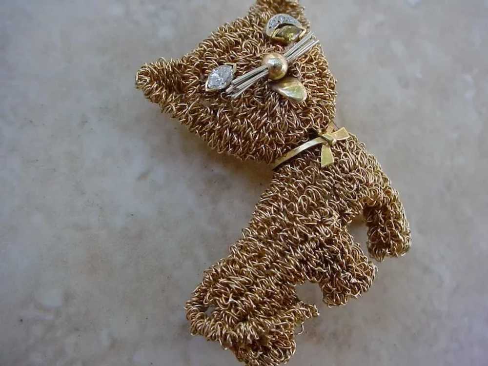 Gorgeous 14K & 18K Gold Wire Woven Brooch, Cat - image 2