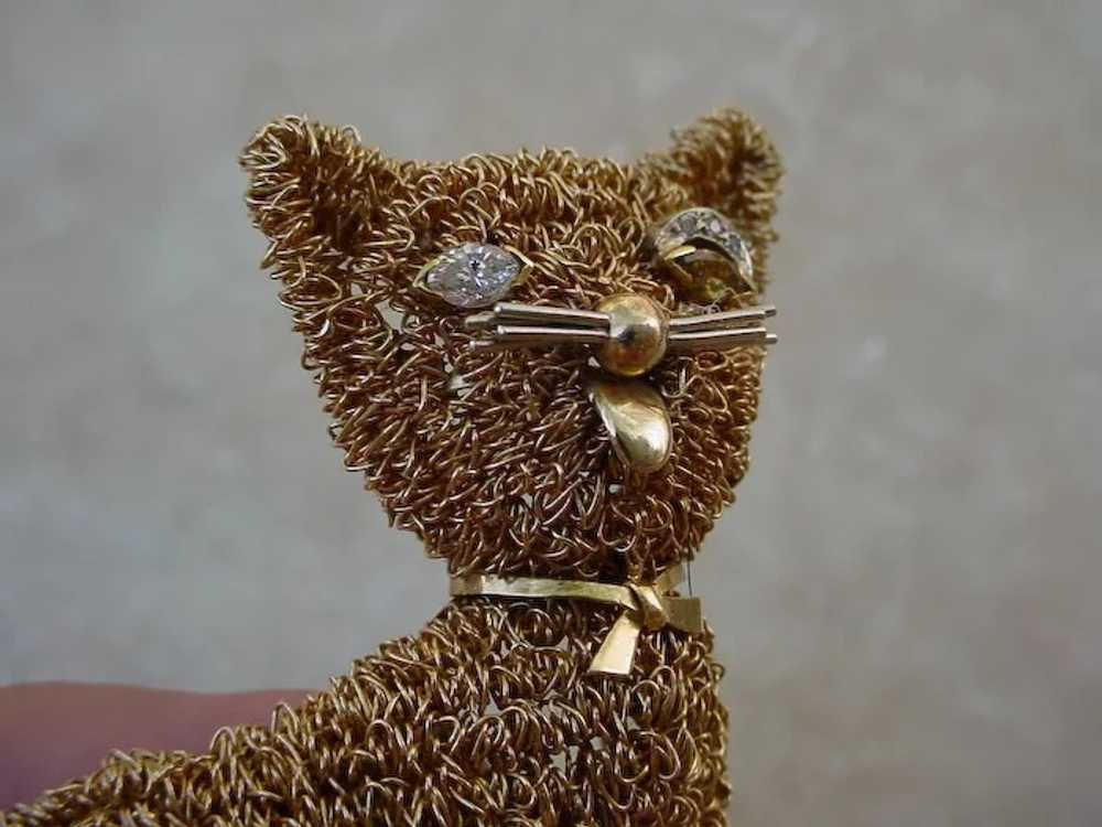 Gorgeous 14K & 18K Gold Wire Woven Brooch, Cat - image 3