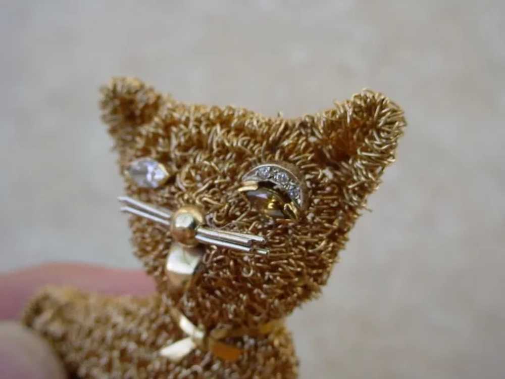 Gorgeous 14K & 18K Gold Wire Woven Brooch, Cat - image 4