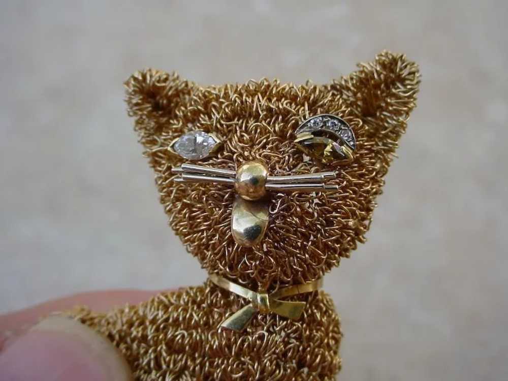 Gorgeous 14K & 18K Gold Wire Woven Brooch, Cat - image 5