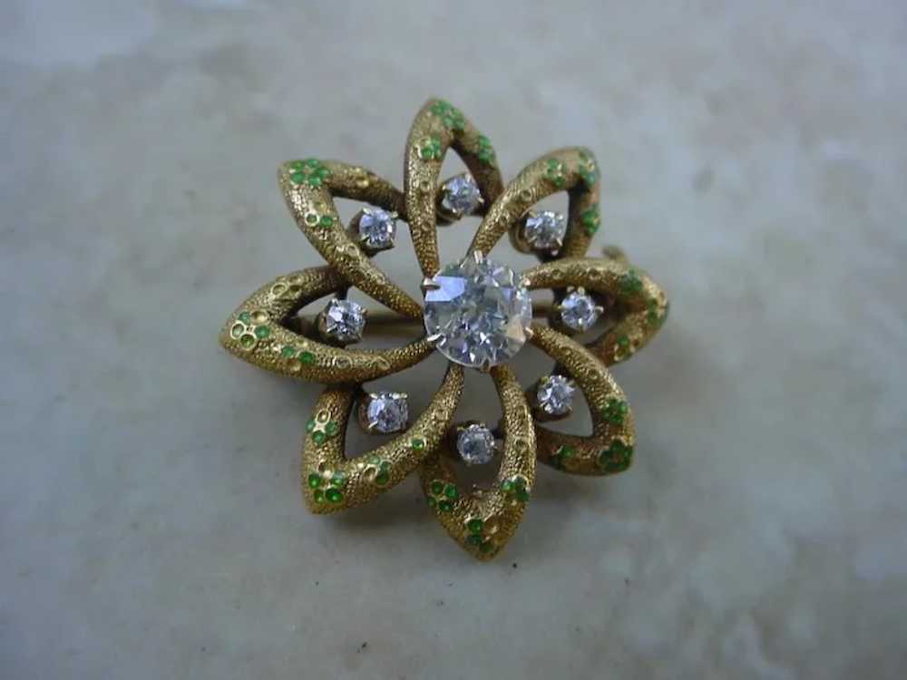 Beautiful 14K Gold Vintage Brooch w/ 9 Diamonds, … - image 2