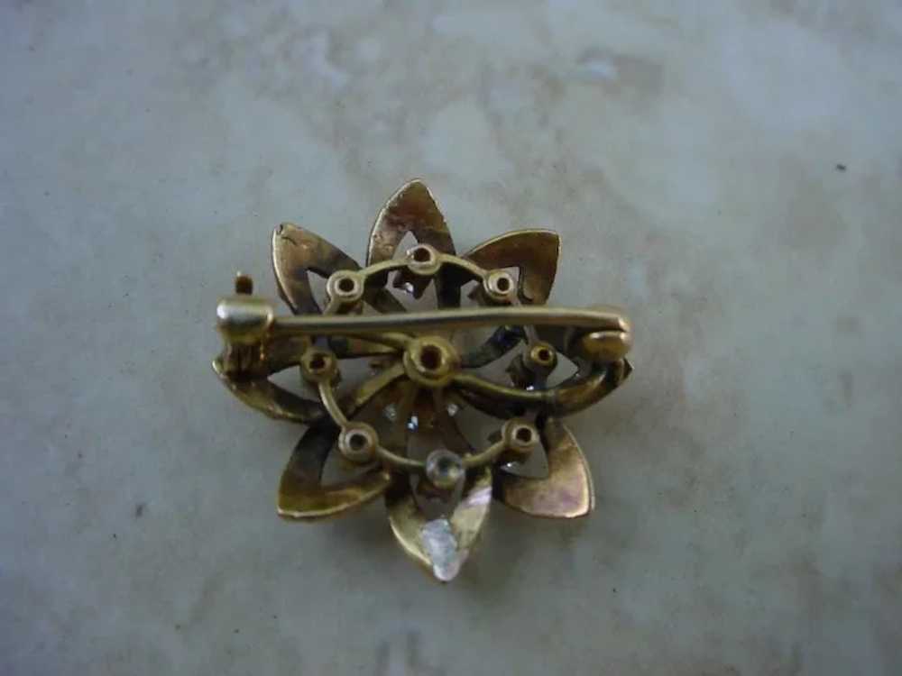 Beautiful 14K Gold Vintage Brooch w/ 9 Diamonds, … - image 6