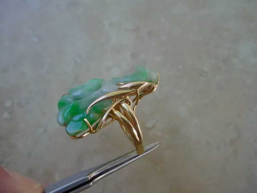 Big Carved Jade Ladies Ring, 14K Gold - image 2