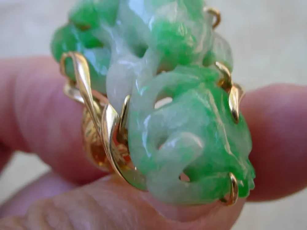 Big Carved Jade Ladies Ring, 14K Gold - image 6