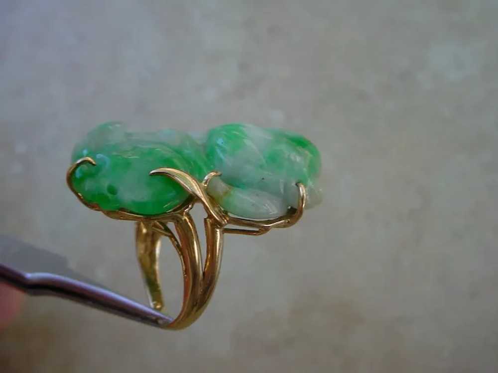 Big Carved Jade Ladies Ring, 14K Gold - image 8