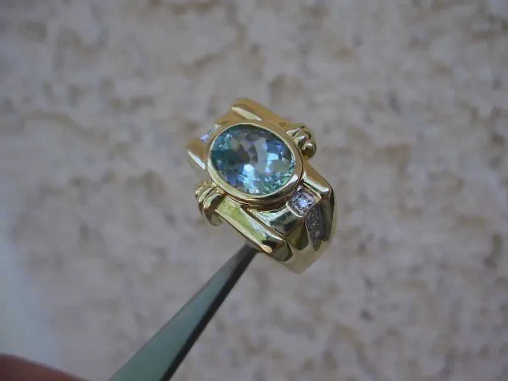 Oval 3.2 Carat Aquamarine Set In Heavy 14K Gold R… - image 2