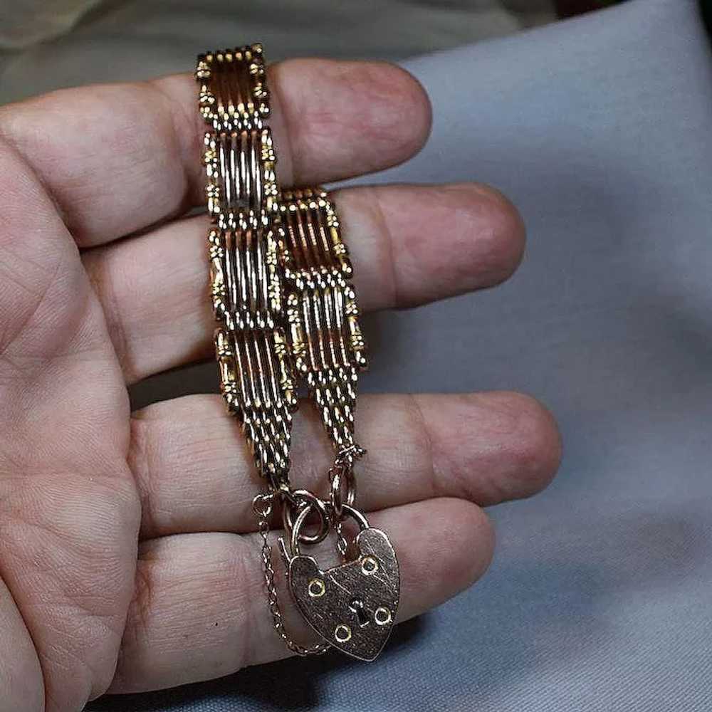 Edwardian 9 Kt Rose Gold English Gate Bracelet Wi… - image 4