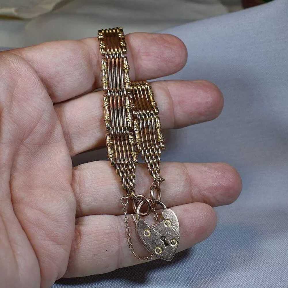 Edwardian 9 Kt Rose Gold English Gate Bracelet Wi… - image 5
