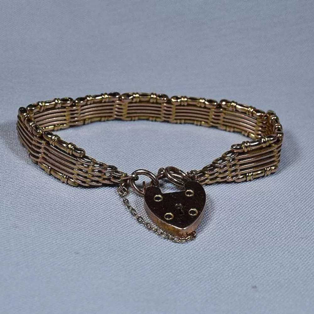 Edwardian 9 Kt Rose Gold English Gate Bracelet Wi… - image 7
