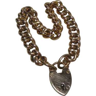 9 Kt  Rose Gold Curb Link Bracelet with Heart Pad… - image 1