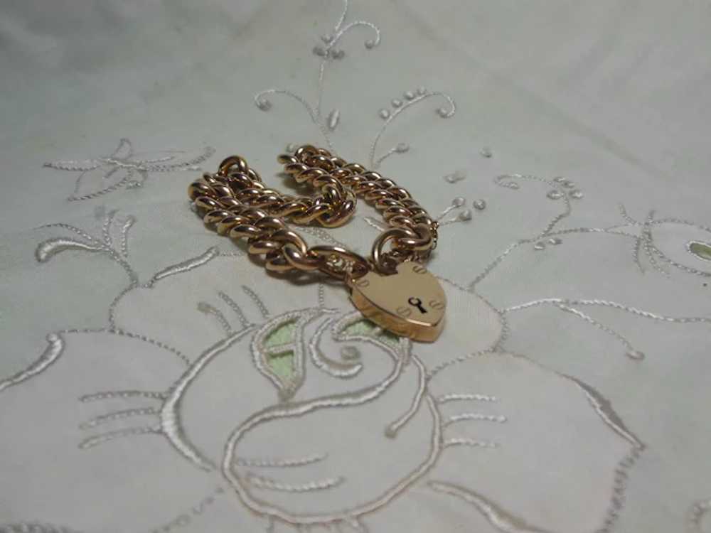 9 Kt  Rose Gold Curb Link Bracelet with Heart Pad… - image 2
