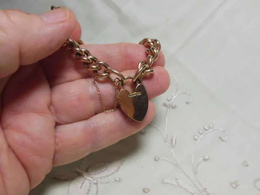 9 Kt  Rose Gold Curb Link Bracelet with Heart Pad… - image 3