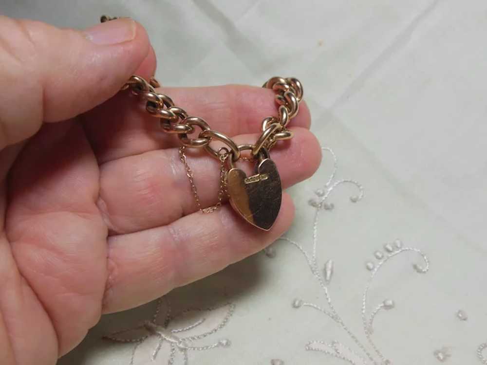 9 Kt  Rose Gold Curb Link Bracelet with Heart Pad… - image 5