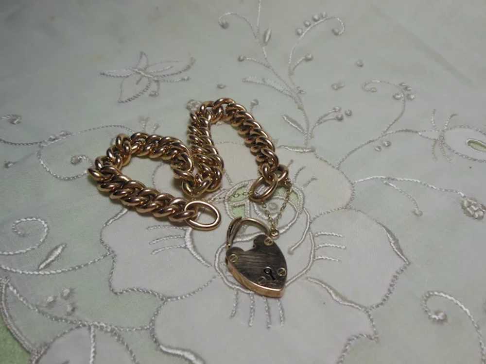 9 Kt  Rose Gold Curb Link Bracelet with Heart Pad… - image 6