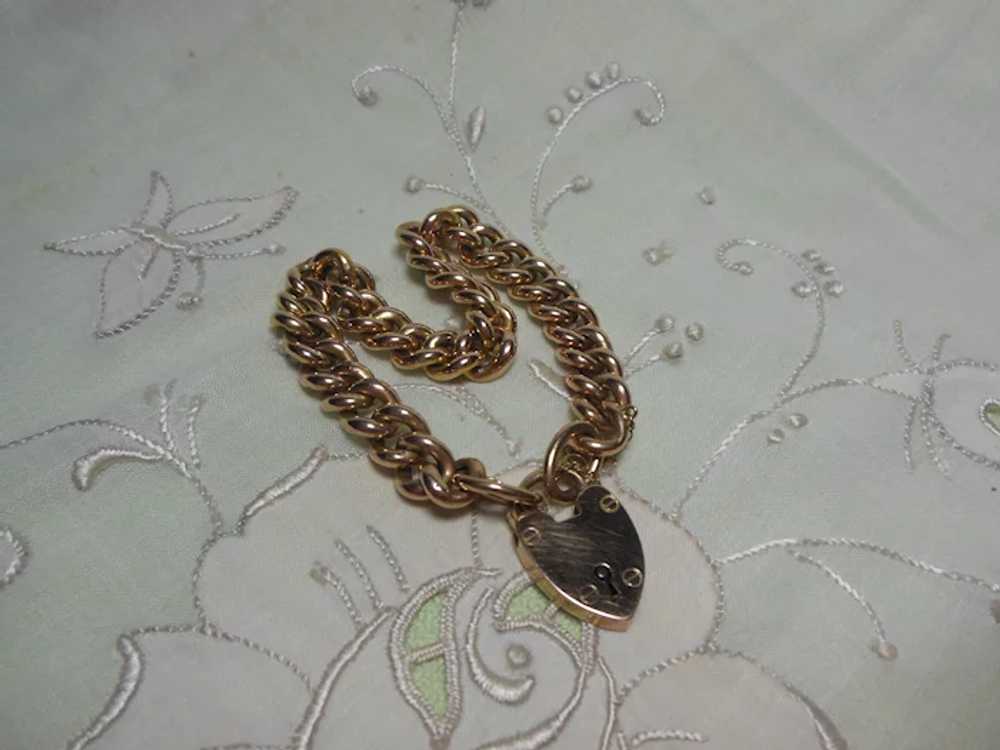 9 Kt  Rose Gold Curb Link Bracelet with Heart Pad… - image 7
