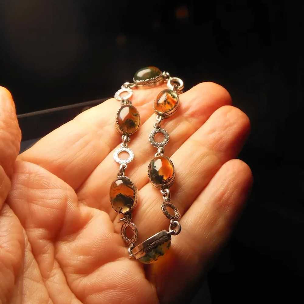 Sterling Silver & Moss Agate Bracelet - image 2