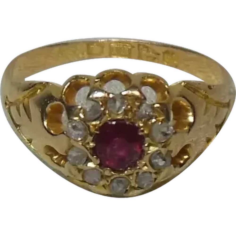 18 Kt Gold Diamond & Ruby Cluster Dome Ring HM 19… - image 11