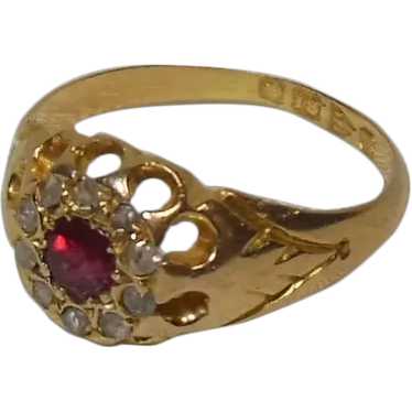 18 Kt Gold Diamond & Ruby Cluster Dome Ring HM 19… - image 1