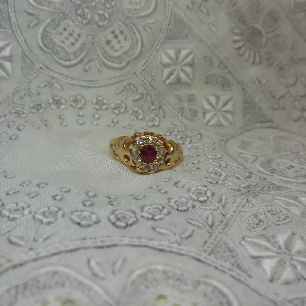 18 Kt Gold Diamond & Ruby Cluster Dome Ring HM 19… - image 5