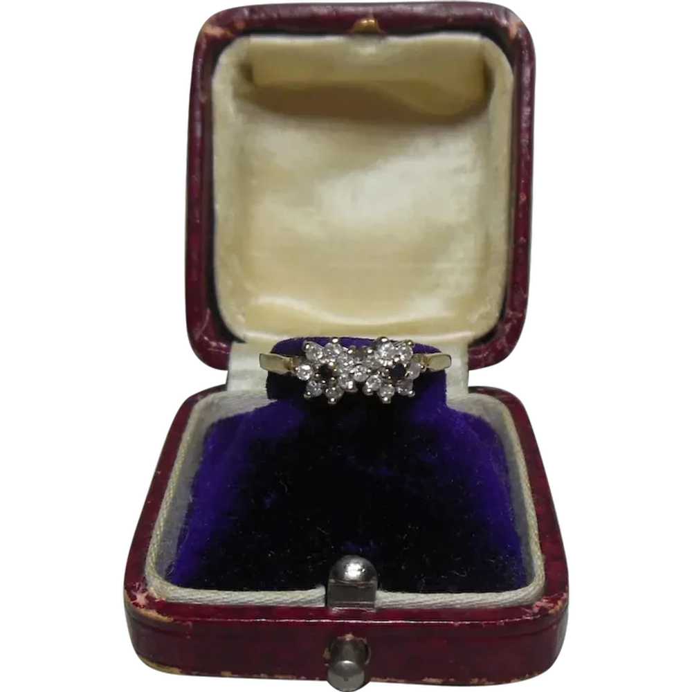 Vintage Double Diamond & Sapphire Flower 9 Kt Gol… - image 1